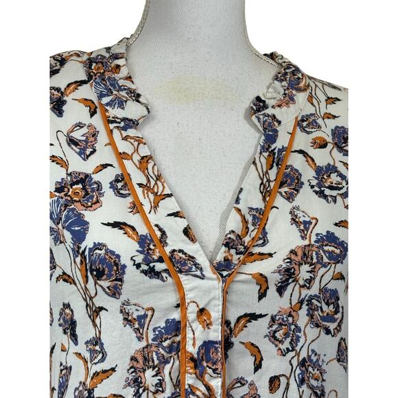 Porridge Keegan Ruffled Babydoll blouse, cream/blue/rust, feminine, bohemian - Picture 4 of 6